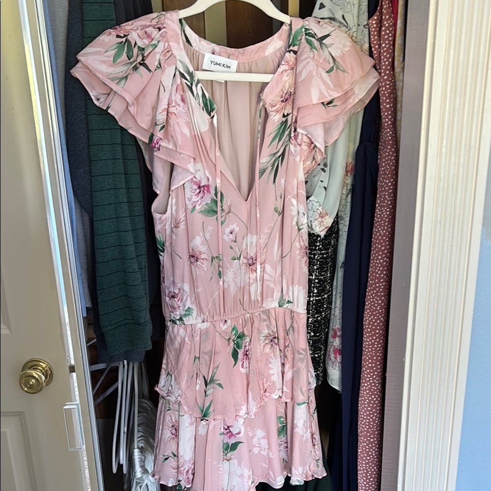 Yumi Kim Pink Floral Ruffle Sleeve Mini Dress